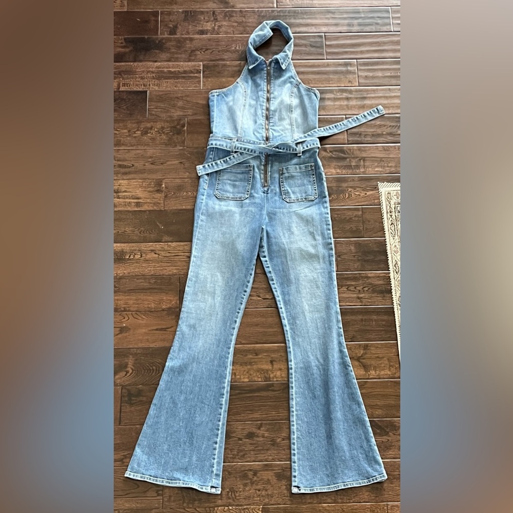 New, unworn Denim halter jumpsuit